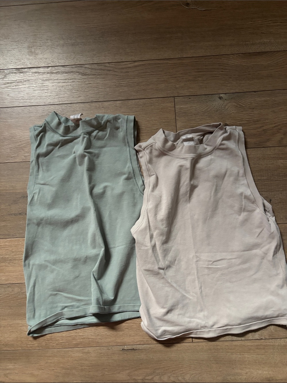 2/$15 Yogalicious Sage Green & Light Beige Tank Tops XS